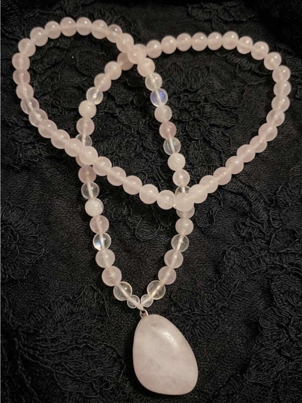 Sweet BubbleGum Love Necklace (Rose Quartz, Clear Quartz& Iridescent Fairy Beads - Picture 2 of 3